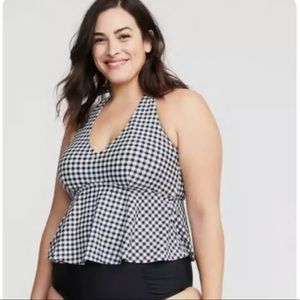 NEW Old Navy Black White Gingham Plaid Peplum Halter Tankini Bathing Suit Top 3X